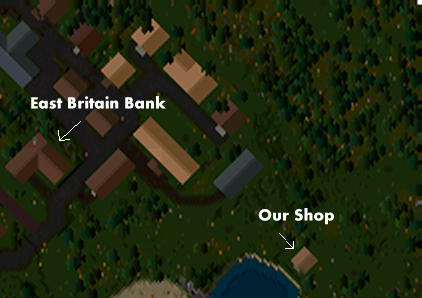 Here's a map view of our location on the east side of Britain, immediately outside of the protected part of town.